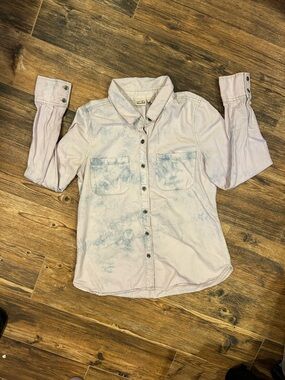 Y2K Mudd Tie Dye Button Down Shirt | Blue Acid Wash Lightweight Top | Size M